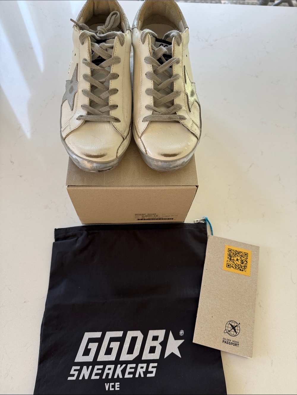 Golden Goose Superstar White Sneakers with Silver Star Sparkle NEW ✨ Sz: 8 38 EU - Picture 7 of 8